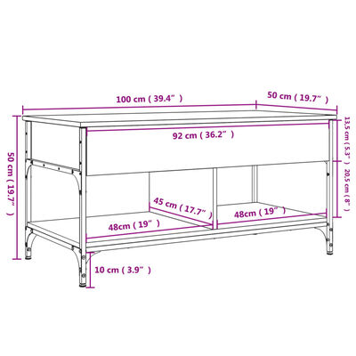 vidaXL Coffee Table Black 100x50x50 cm Engineered Wood and Metal