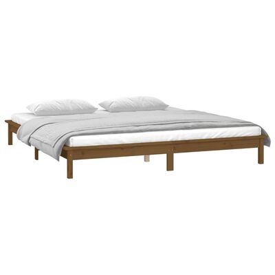 vidaXL LED Bed Frame without Mattress Honey Brown 150x200 cm King Size Solid Wood