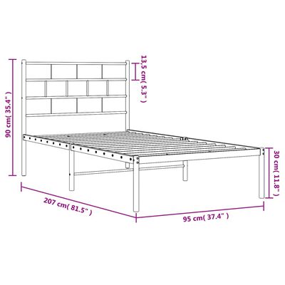 vidaXL Metal Bed Frame without Mattress with Headboard Black 90x200 cm