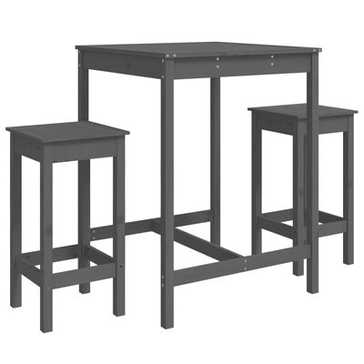 vidaXL 3 Piece Garden Bar Set Grey Solid Wood Pine