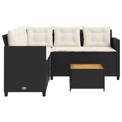 vidaXL Garden Sofa with Table and Cushions L-shaped Black Poly Rattan