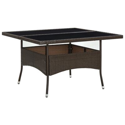 vidaXL Outdoor Dining Table Brown Poly Rattan and Glass