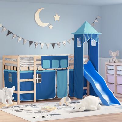 vidaXL Kids' Loft Bed with Tower without Mattress Blue 90x200 cm