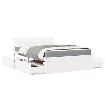 vidaXL Bed with Drawers and Mattress White 140x190 cm Solid Wood Pine