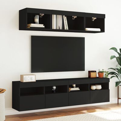 vidaXL 5 Piece TV Wall Units with LED Black Engineered Wood