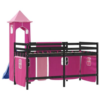 vidaXL Kids' Loft Bed with Tower without Mattress Pink 80x200 cm