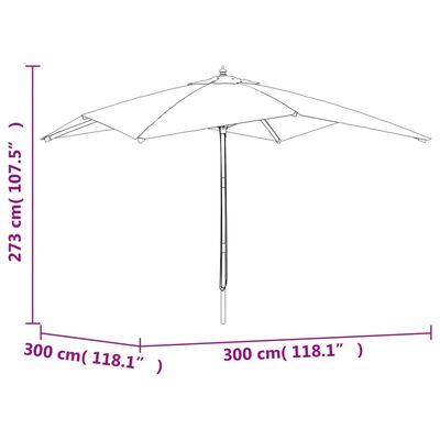 vidaXL Garden Parasol with Wooden Pole Azure Blue 300x300x273 cm