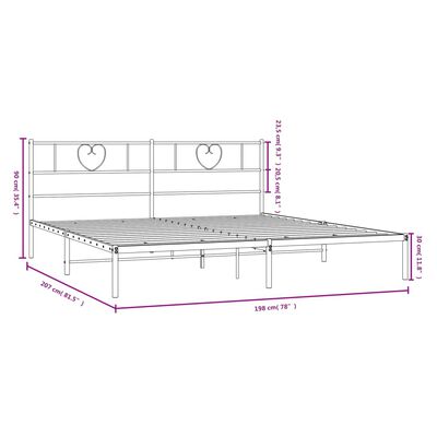 vidaXL Metal Bed Frame without Mattress with Headboard Black 193x203 cm