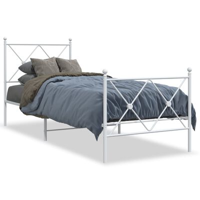 vidaXL Metal Bed Frame without Mattress with Footboard White 75x190 cm Small Single