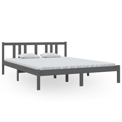 vidaXL Bed Frame without Mattress Grey Solid Wood 150x200 cm King Size