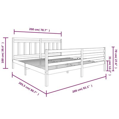 vidaXL Bed Frame without Mattress White Solid Wood 200x200 cm (810451+814115)