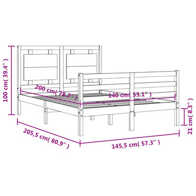 vidaXL Bed Frame without Mattress White 140x200 cm Solid Wood