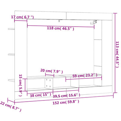 vidaXL TV Cabinet White 152x22x113 cm Engineered Wood