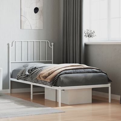 vidaXL Metal Bed Frame without Mattress with Headboard White 90x200 cm