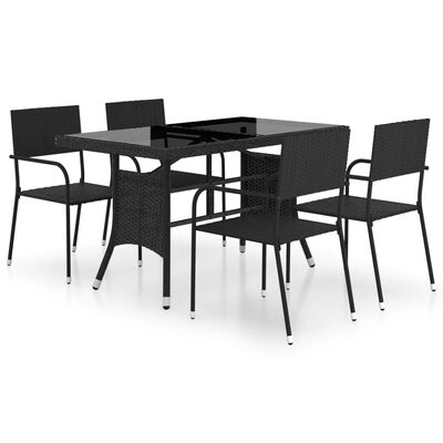 vidaXL 5 Piece Garden Dining Set Poly Rattan Black