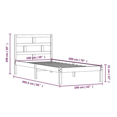 vidaXL Bed Frame without Mattress Honey Brown Solid Wood 100x200 cm (810010+814182)