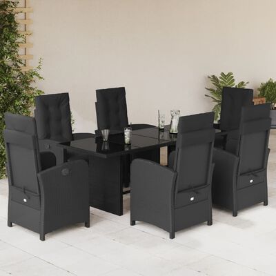 vidaXL 7 Piece Garden Dining Set with Cushions Black Poly Rattan