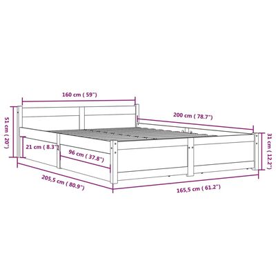 vidaXL Bed Frame without Mattress with Drawers 160x200 cm