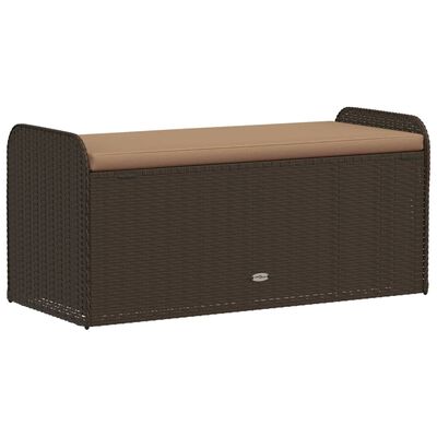 vidaXL Storage Bench with Cushion Brown 115x51x52 cm Poly Rattan