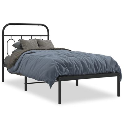 vidaXL Metal Bed Frame without Mattress with Headboard Black 90x190 cm Single