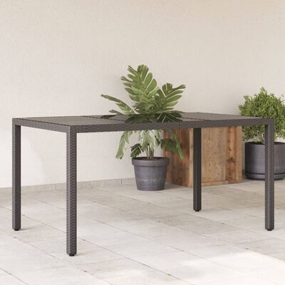 vidaXL Garden Table with Glass Top Black 150x90x75 cm Poly Rattan