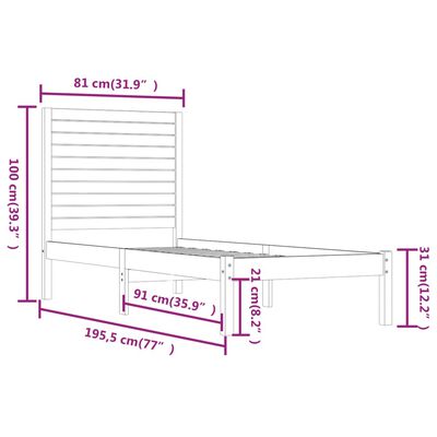 vidaXL Bed Frame without Mattress 75x190 cm Small Single Solid Wood