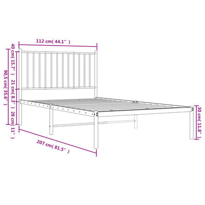 vidaXL Metal Bed Frame without Mattress with Headboard White 107x203 cm