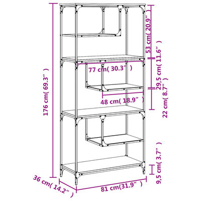 vidaXL Bookcase Brown Oak 81x36x176 cm Engineered Wood