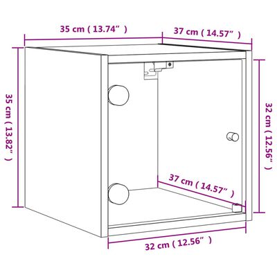 vidaXL Bedside Cabinet with Glass Door Smoked Oak 35x37x35 cm