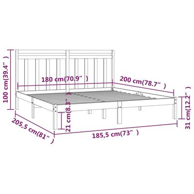 vidaXL Bed Frame without Mattress Black 180x200 cm Super King Solid Wood