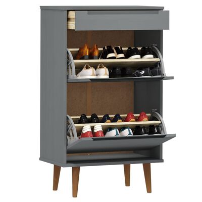 vidaXL Shoe Cabinet MOLDE Grey 59,5x35x103 cm Solid Wood Pine