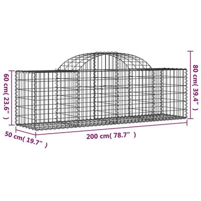 vidaXL Arched Gabion Baskets 20 pcs 200x50x60/80 cm Galvanised Iron