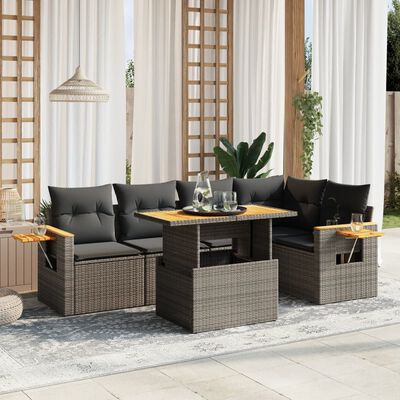 vidaXL 6 Piece Garden Sofa Set with Cushions Grey Poly Rattan