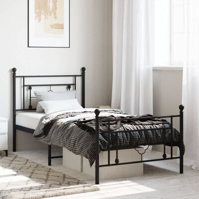 vidaXL Metal Bed Frame without Mattress with Footboard Black 100x190 cm