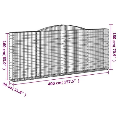 vidaXL Arched Gabion Baskets 3 pcs 400x30x160/180 cm Galvanised Iron