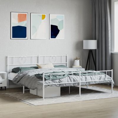 vidaXL Metal Bed Frame without Mattress with Footboard White 183x213 cm