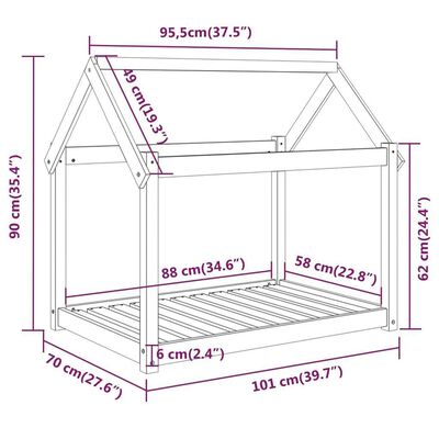 vidaXL Dog Bed 101x70x90 cm Solid Wood Pine