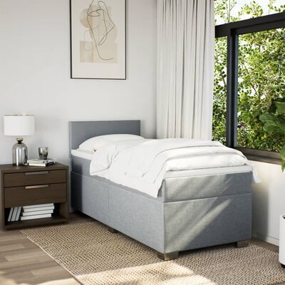 vidaXL Box Spring Bed with Mattress Light Grey 100x200 cm Fabric