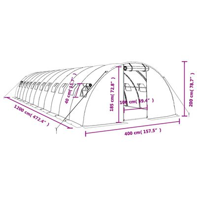 vidaXL Greenhouse with Steel Frame Green 48 m² 12x4x2 m