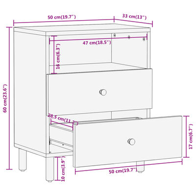 vidaXL Bedside Cabinet 50x33x60 cm Solid Wood Mango