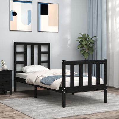 vidaXL Bed Frame without Mattress Black Small Single Solid Wood Pine