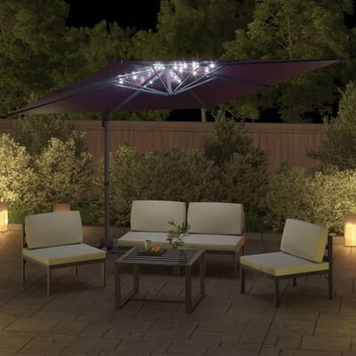 vidaXL LED Cantilever Garden Parasol Bordeaux Red 400x300 cm