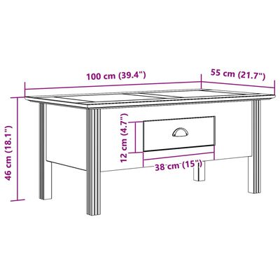 vidaXL Coffee Table BODO White 100x55x45 cm Solid Wood Pine