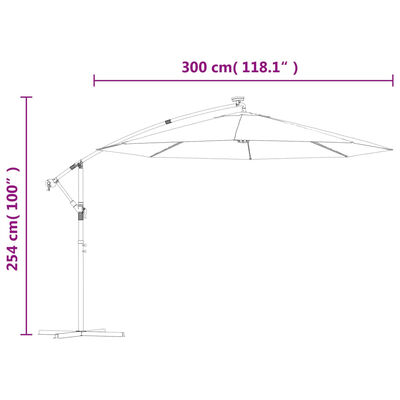 vidaXL Cantilever Garden Parasol with LED Lights and Steel Pole 300 cm Anthracite