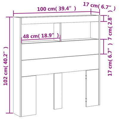 vidaXL Headboard Cabinet with LED Smoked Oak 100x17x102 cm