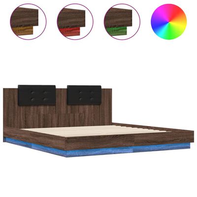 vidaXL Bed Frame with LED without Mattress Brown Oak 200x200 cm