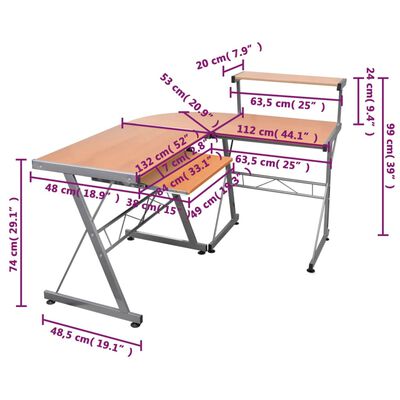 vidaXL Corner Computer Desk Brown 132x112x99 cm Engineered Wood