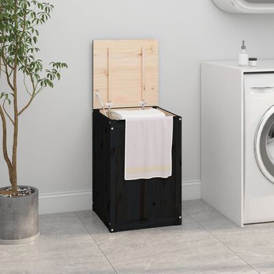 vidaXL Laundry Box Black 44x44x66 cm Solid Wood Pine