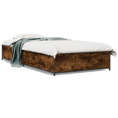 vidaXL Bed Frame Smoked Oak 90x190 cm Single Engineered Wood and Metal