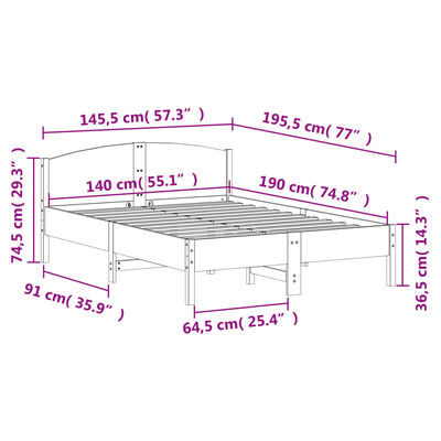 vidaXL Bed Frame without Mattress White 140x190 cm Solid Wood Pine